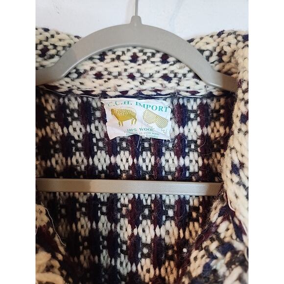 Vintage CCH Import Button Up Handknit Fair Isle Wool Jacket Cardigan Sweater M/L - Picture 3 of 7